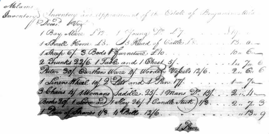 Benjamin Milam Estate Inventory December 1782 page 432
